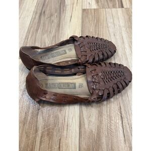 Leather Collection Shoes Womens Size 7.5 Brown Woven Huarache Slip On Flats